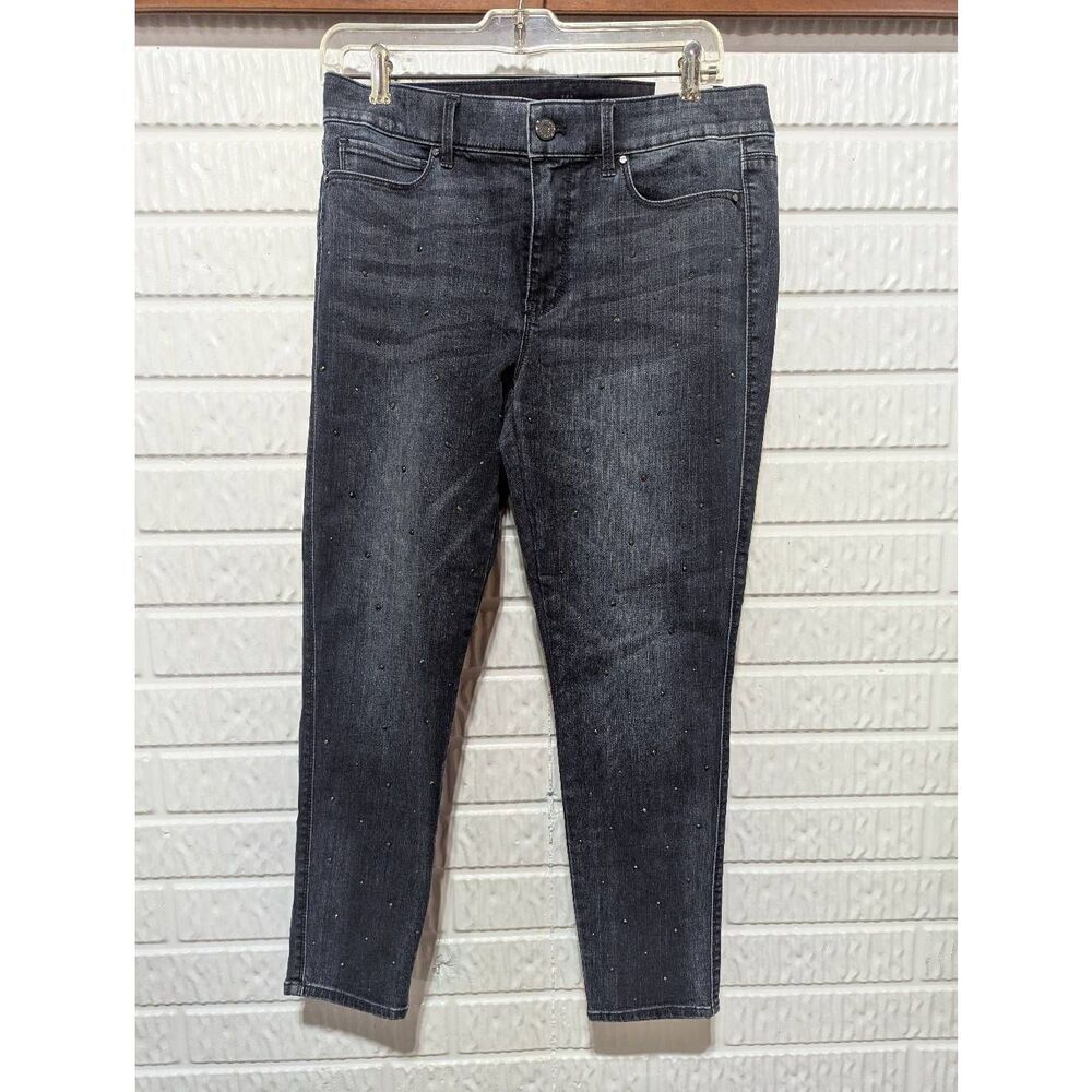 White House Black Market Womens Black The Skinny Ankle Jeans Size 8S with Rhines